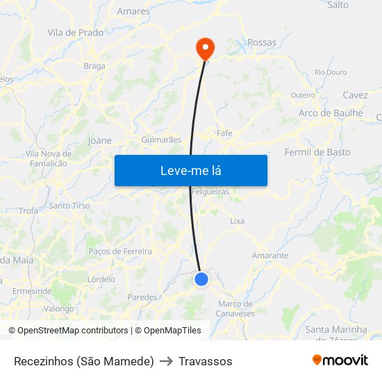 Recezinhos (São Mamede) to Travassos map