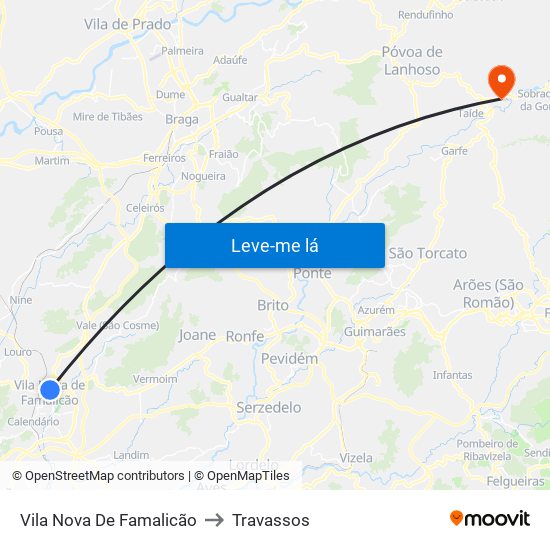 Vila Nova De Famalicão to Travassos map