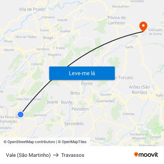 Vale (São Martinho) to Travassos map