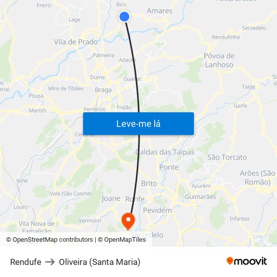 Rendufe to Oliveira (Santa Maria) map
