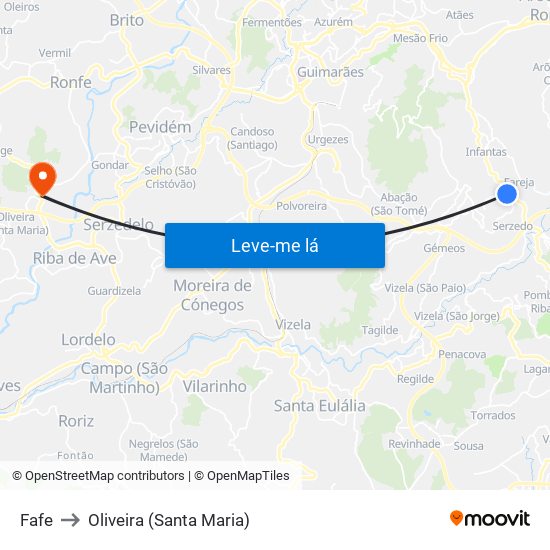 Fafe to Oliveira (Santa Maria) map