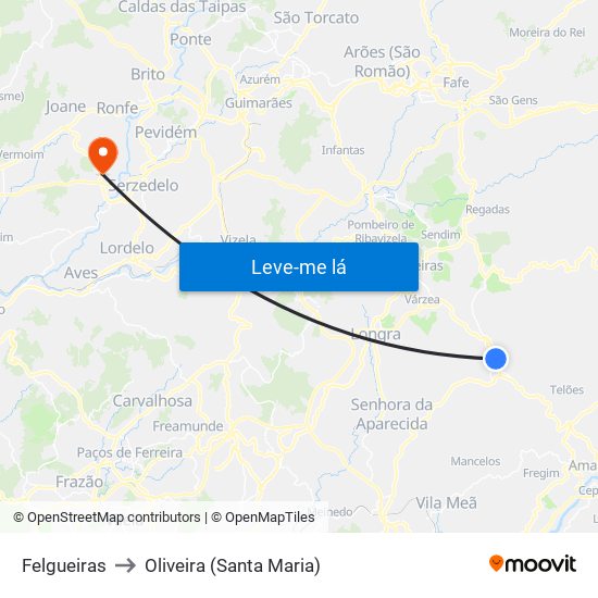 Felgueiras to Oliveira (Santa Maria) map