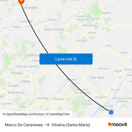 Marco De Canaveses to Oliveira (Santa Maria) map