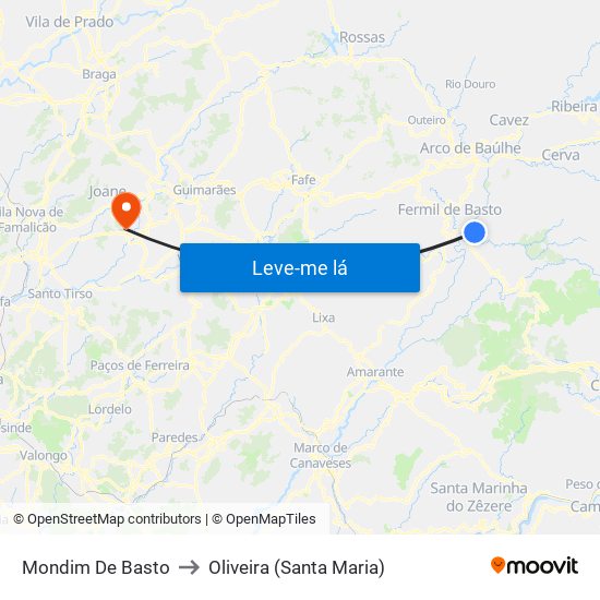 Mondim De Basto to Oliveira (Santa Maria) map
