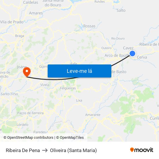 Ribeira De Pena to Oliveira (Santa Maria) map