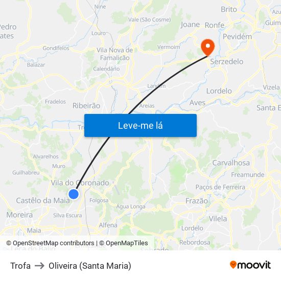 Trofa to Oliveira (Santa Maria) map