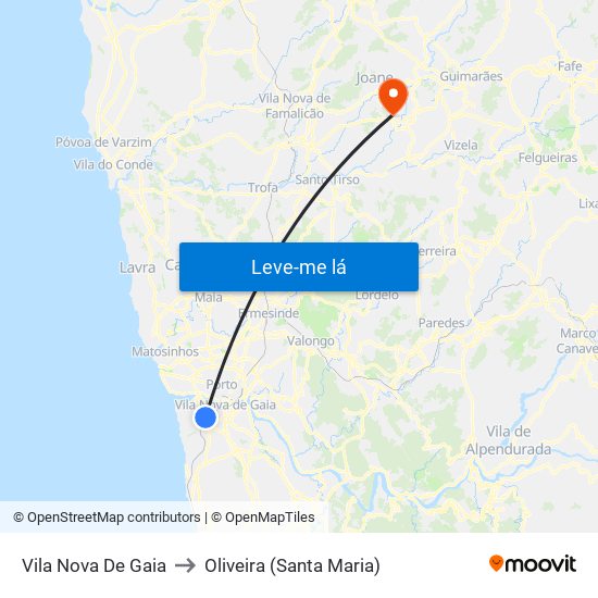 Vila Nova De Gaia to Oliveira (Santa Maria) map