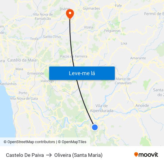Castelo De Paiva to Oliveira (Santa Maria) map