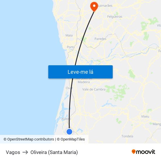 Vagos to Oliveira (Santa Maria) map