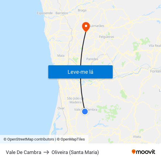 Vale De Cambra to Oliveira (Santa Maria) map