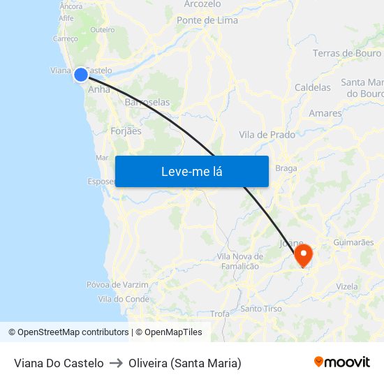 Viana Do Castelo to Oliveira (Santa Maria) map