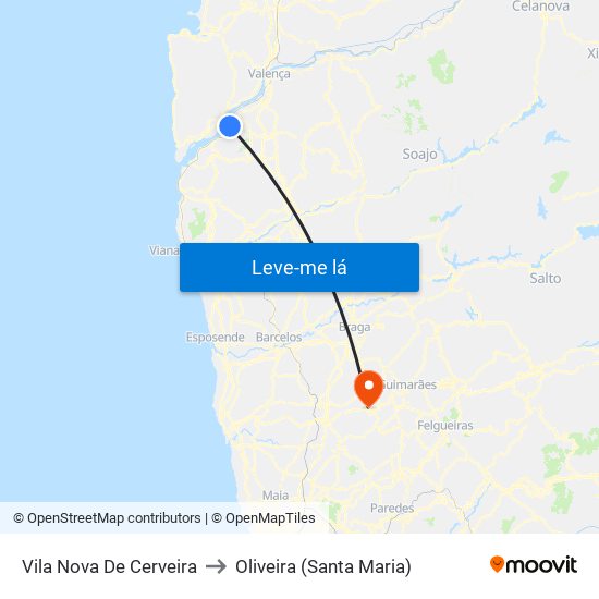 Vila Nova De Cerveira to Oliveira (Santa Maria) map