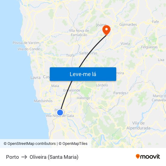 Porto to Oliveira (Santa Maria) map
