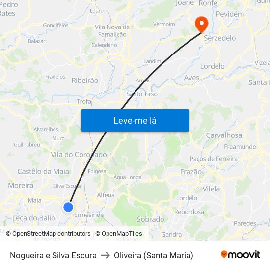 Nogueira e Silva Escura to Oliveira (Santa Maria) map