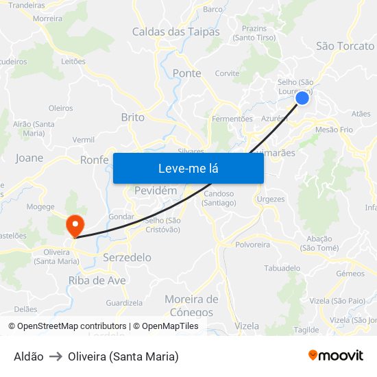 Aldão to Oliveira (Santa Maria) map