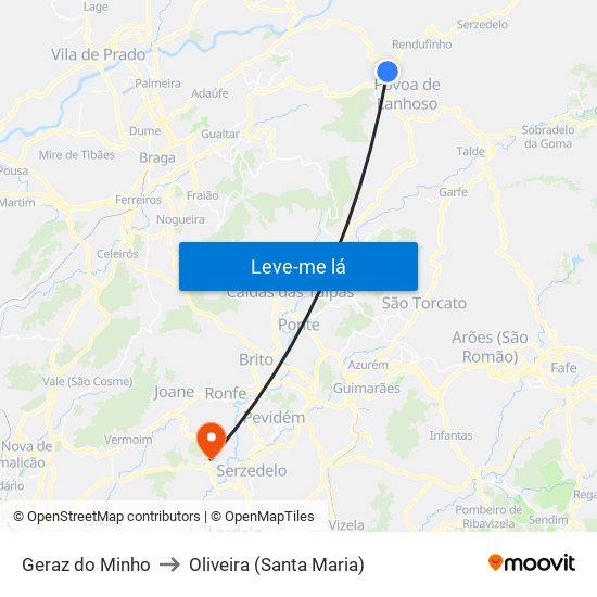 Geraz do Minho to Oliveira (Santa Maria) map