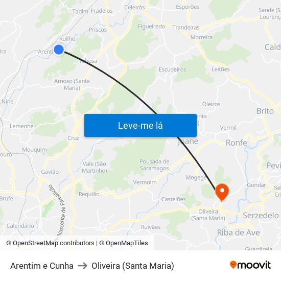 Arentim e Cunha to Oliveira (Santa Maria) map