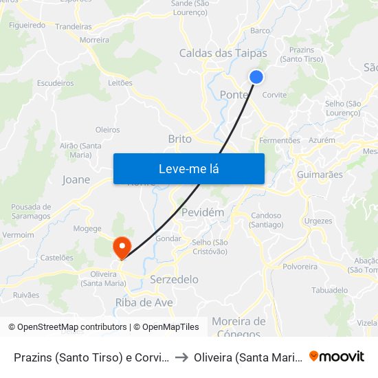 Prazins (Santo Tirso) e Corvite to Oliveira (Santa Maria) map