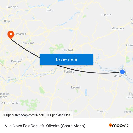 Vila Nova Foz Coa to Oliveira (Santa Maria) map