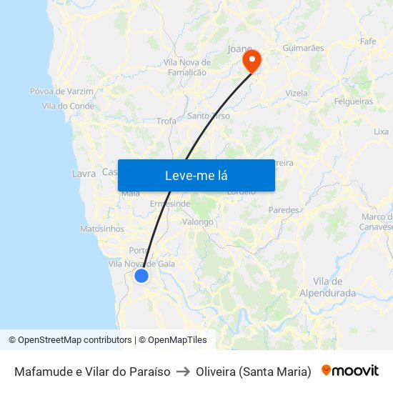Mafamude e Vilar do Paraíso to Oliveira (Santa Maria) map