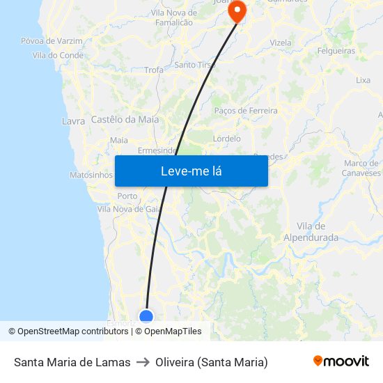 Santa Maria de Lamas to Oliveira (Santa Maria) map