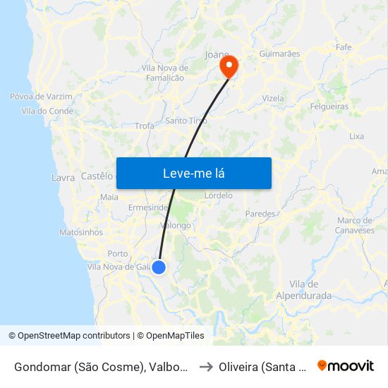 Gondomar (São Cosme), Valbom e Jovim to Oliveira (Santa Maria) map