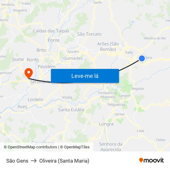 São Gens to Oliveira (Santa Maria) map