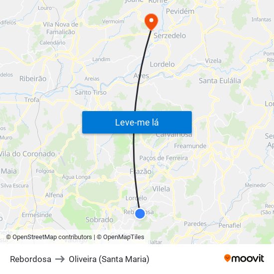 Rebordosa to Oliveira (Santa Maria) map