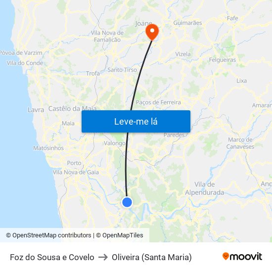 Foz do Sousa e Covelo to Oliveira (Santa Maria) map