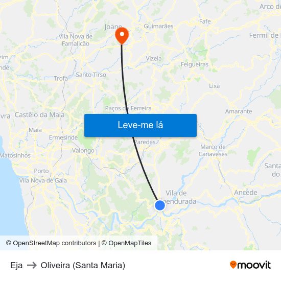 Eja to Oliveira (Santa Maria) map