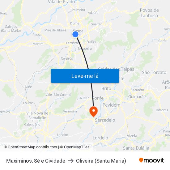 Maximinos, Sé e Cividade to Oliveira (Santa Maria) map