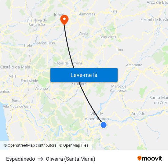 Espadanedo to Oliveira (Santa Maria) map