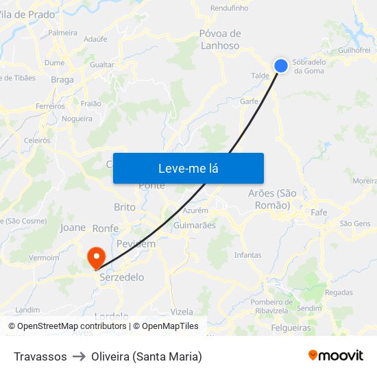 Travassos to Oliveira (Santa Maria) map