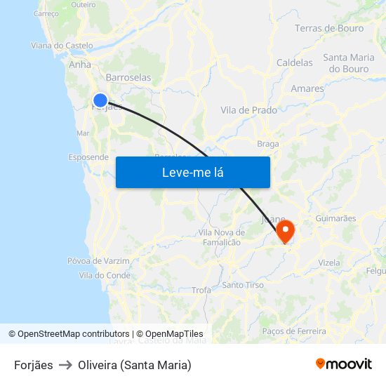 Forjães to Oliveira (Santa Maria) map