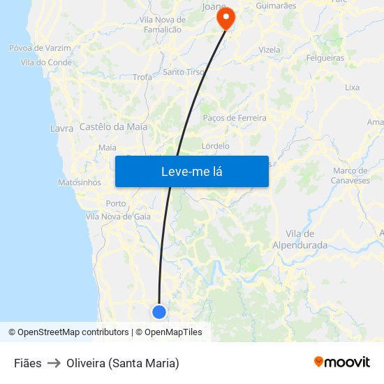 Fiães to Oliveira (Santa Maria) map