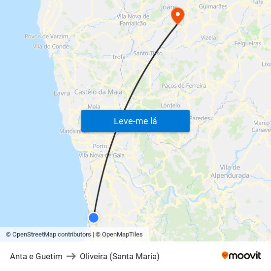 Anta e Guetim to Oliveira (Santa Maria) map