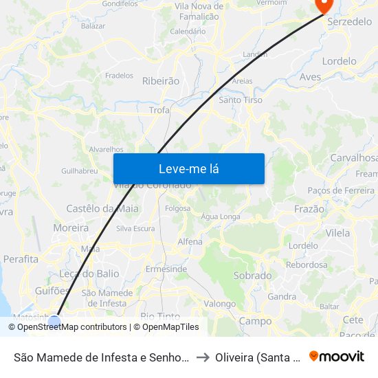 São Mamede de Infesta e Senhora da Hora to Oliveira (Santa Maria) map