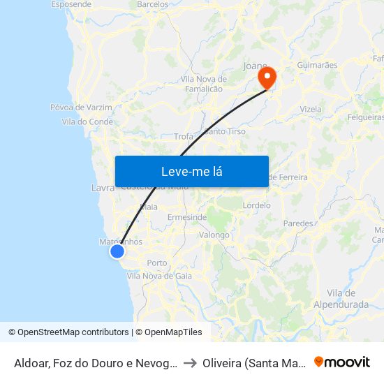 Aldoar, Foz do Douro e Nevogilde to Oliveira (Santa Maria) map