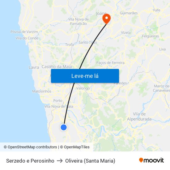 Serzedo e Perosinho to Oliveira (Santa Maria) map
