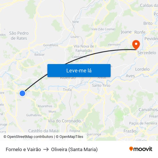 Fornelo e Vairão to Oliveira (Santa Maria) map