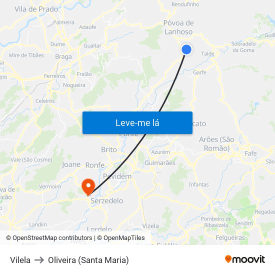 Vilela to Oliveira (Santa Maria) map