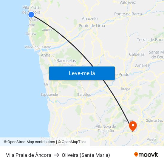 Vila Praia de Âncora to Oliveira (Santa Maria) map