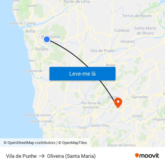 Vila de Punhe to Oliveira (Santa Maria) map