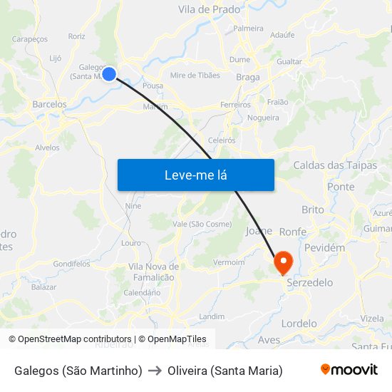 Galegos (São Martinho) to Oliveira (Santa Maria) map