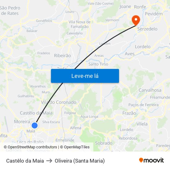Castêlo da Maia to Oliveira (Santa Maria) map