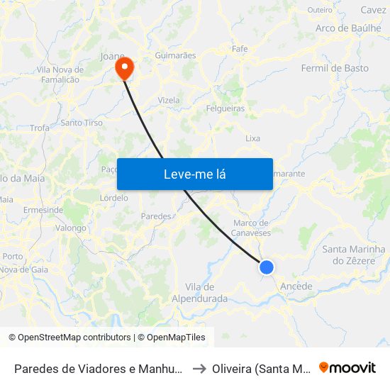 Paredes de Viadores e Manhuncelos to Oliveira (Santa Maria) map