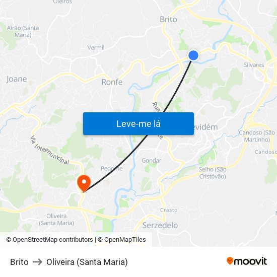 Brito to Oliveira (Santa Maria) map