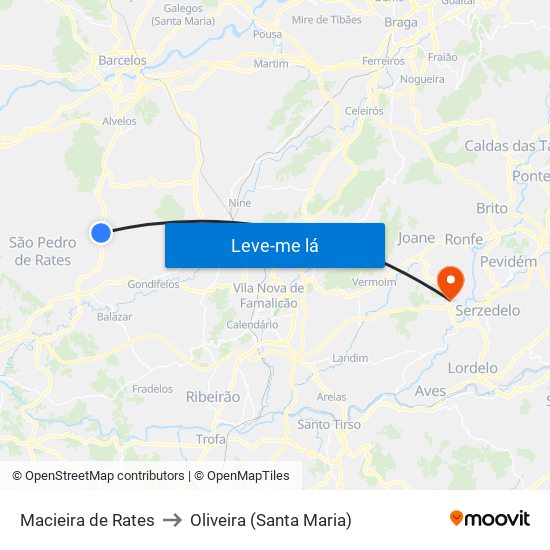 Macieira de Rates to Oliveira (Santa Maria) map
