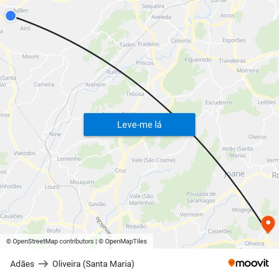 Adães to Oliveira (Santa Maria) map