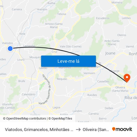 Viatodos, Grimancelos, Minhotães e Monte de Fralães to Oliveira (Santa Maria) map